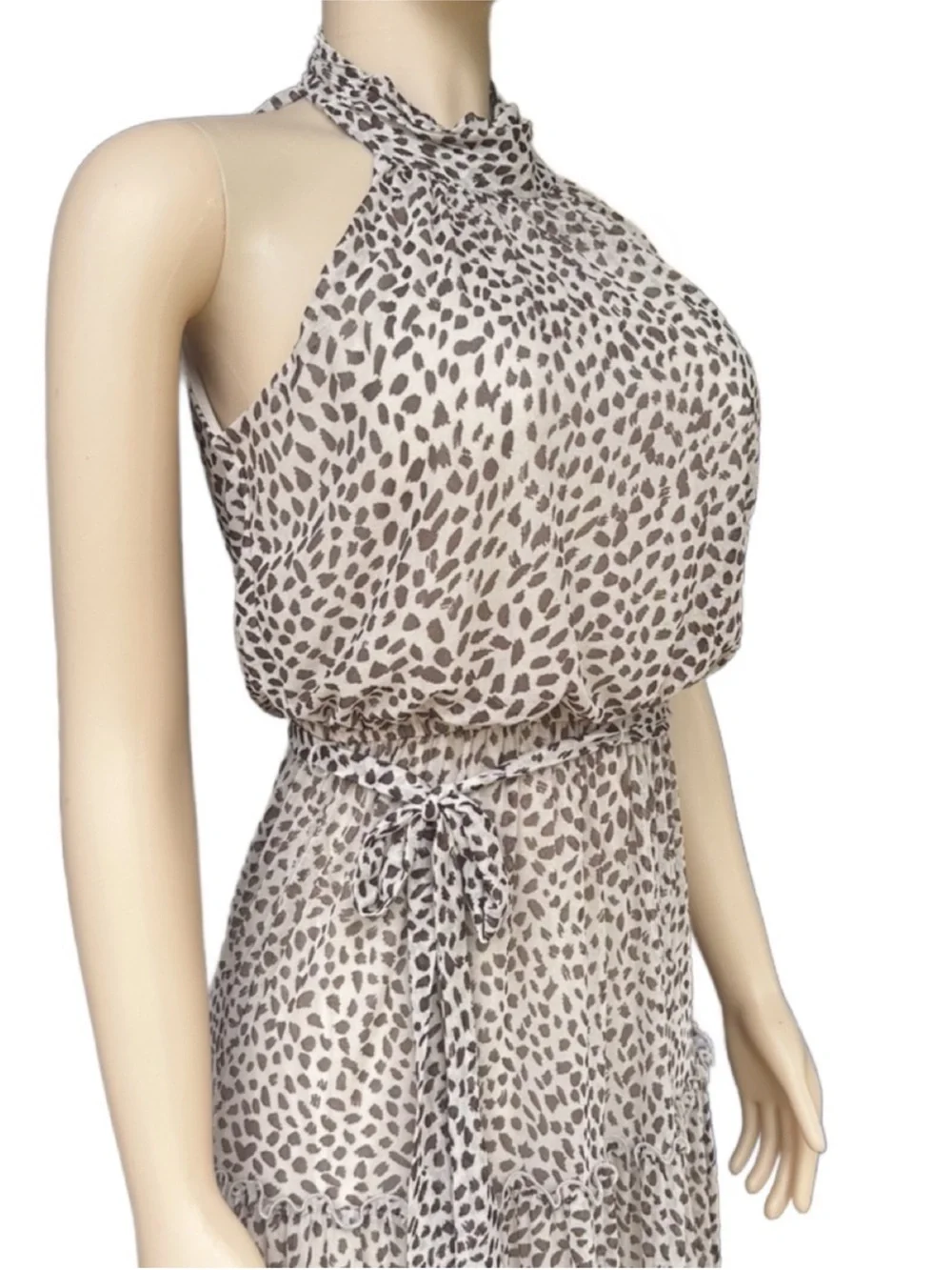 Kate & Lily Women’s High-Neck Sleeveless Leopard Print Maxi Tiered Lined Dress